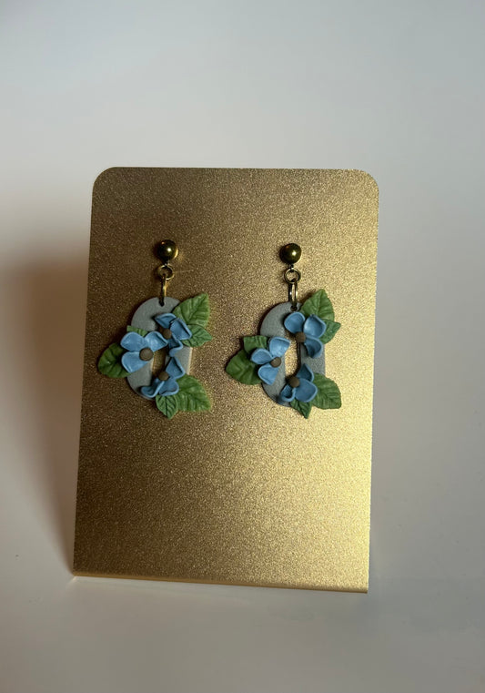 Blue Floral Polymer Clay Earrings