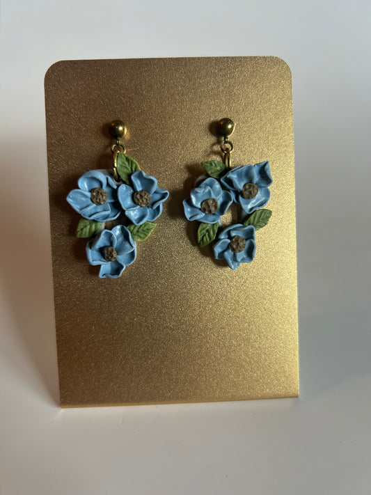 Blue Floral Polymer Clay Earrings